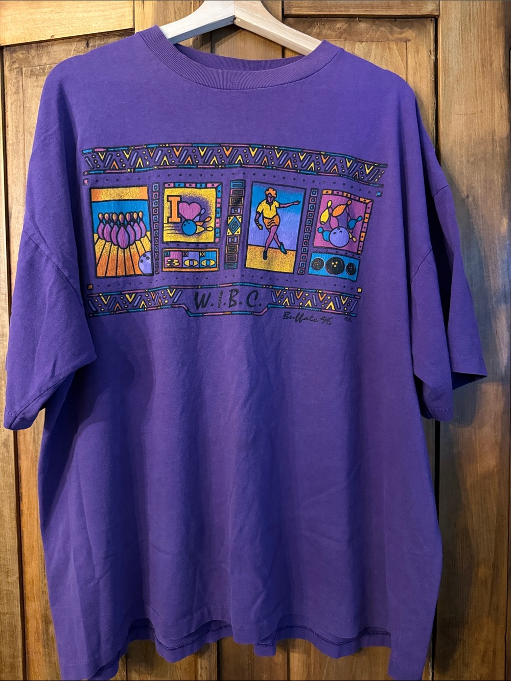 VTG 90s XXL Single Stitch Purple Short-Sleeve Tee Retro Bowling Grandma Funky